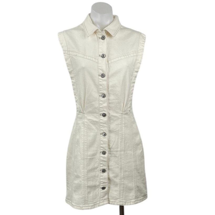 New Abercrombie & Fitch Cream Sleeveless Mini Tank A-Line Sheath Shirt Dress S